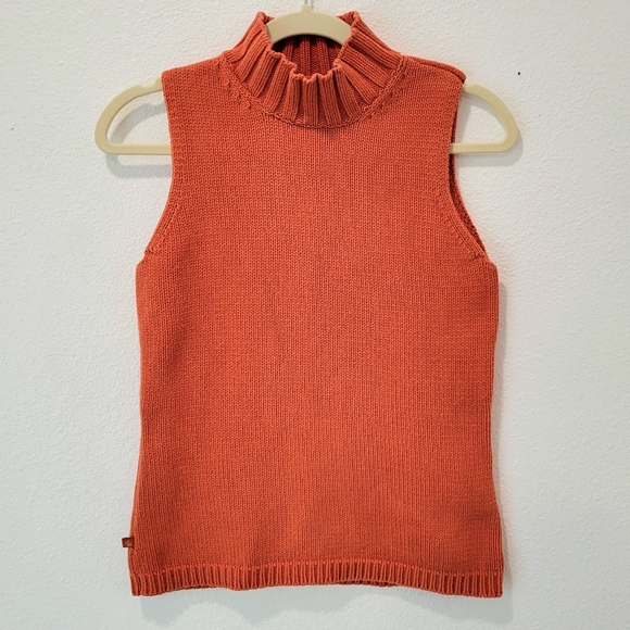 Ralph Lauren Sweaters - Vintage Ralph Lauren Womens S Sleeveless Turtleneck Sweater Orange 100% Cotton